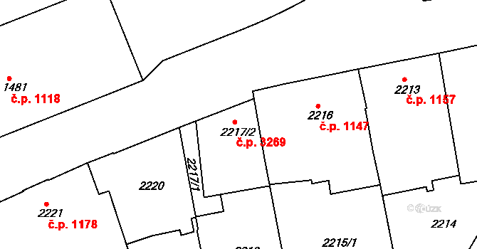 Teplice 3269 na parcele st. 2217/2 v KÚ Teplice, Katastrální mapa