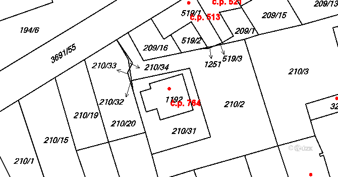 Žirovnice 764 na parcele st. 1192 v KÚ Žirovnice, Katastrální mapa