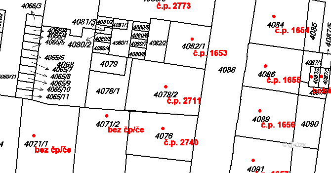 České Budějovice 3 2711, České Budějovice na parcele st. 4078/2 v KÚ České Budějovice 3, Katastrální mapa