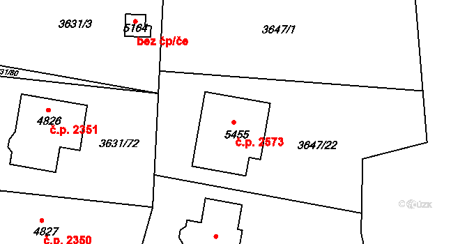 Uherský Brod 2573 na parcele st. 5455 v KÚ Uherský Brod, Katastrální mapa