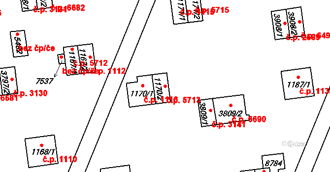 Zlín 5713 na parcele st. 1170/2 v KÚ Zlín, Katastrální mapa
