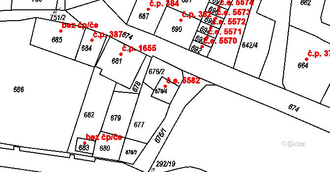 Kadaň 5582 na parcele st. 676/4 v KÚ Kadaň, Katastrální mapa