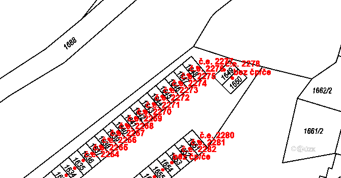 Hlubočky 2274 na parcele st. 1645 v KÚ Hlubočky, Katastrální mapa