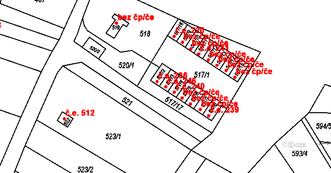 Rousínov 246 na parcele st. 517/3 v KÚ Rousínov u Vyškova, Katastrální mapa