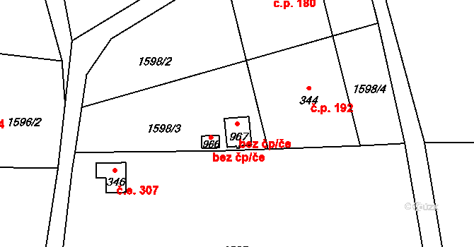 Poříčí nad Sázavou 39381528 na parcele st. 967 v KÚ Poříčí nad Sázavou, Katastrální mapa
