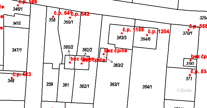 Nýřany 39630528 na parcele st. 363/2 v KÚ Nýřany, Katastrální mapa