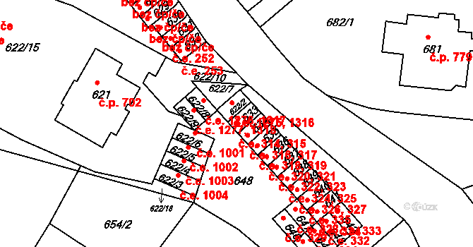 Děčín II-Nové Město 314,315, Děčín na parcele st. 633 v KÚ Děčín, Katastrální mapa