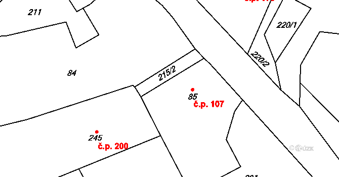 Klokočov 107, Vítkov na parcele st. 85 v KÚ Klokočov u Vítkova, Katastrální mapa