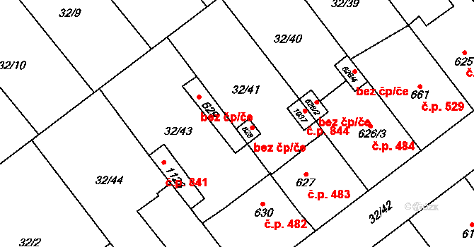 Tovačov 43824528 na parcele st. 628 v KÚ Tovačov, Katastrální mapa