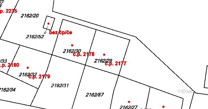 Předměstí 2177, Opava na parcele st. 2162/29 v KÚ Opava-Předměstí, Katastrální mapa