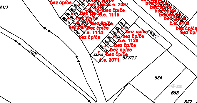 Lesná 2071, Brno na parcele st. 687/16 v KÚ Lesná, Katastrální mapa