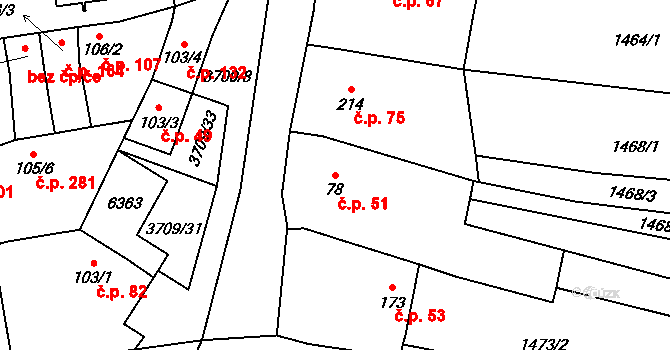 Lhotka 51, Hradčovice na parcele st. 78 v KÚ Lhotka u Hradčovic, Katastrální mapa