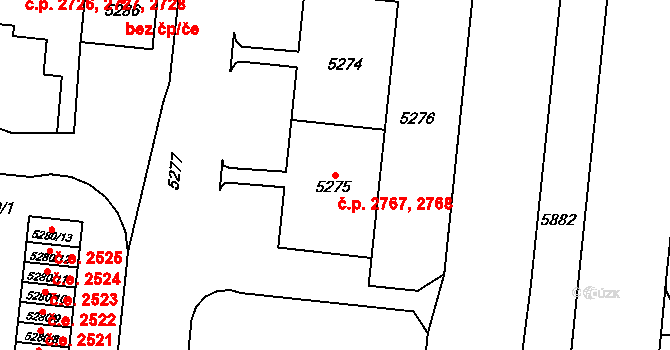 Most 2767,2768 na parcele st. 5274 v KÚ Most II, Katastrální mapa