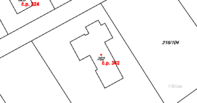 Řitka 342 na parcele st. 702 v KÚ Řitka, Katastrální mapa