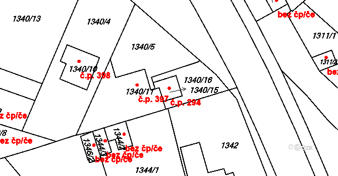 Pražské Předměstí 294, Vysoké Mýto na parcele st. 1340/15 v KÚ Vysoké Mýto, Katastrální mapa