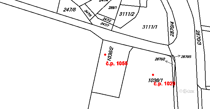 Krásná Lípa 1055 na parcele st. 1036/2 v KÚ Krásná Lípa, Katastrální mapa