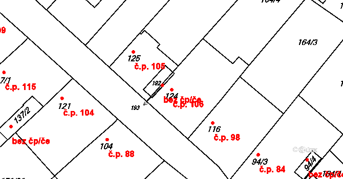 Konětopy 106 na parcele st. 124 v KÚ Konětopy, Katastrální mapa