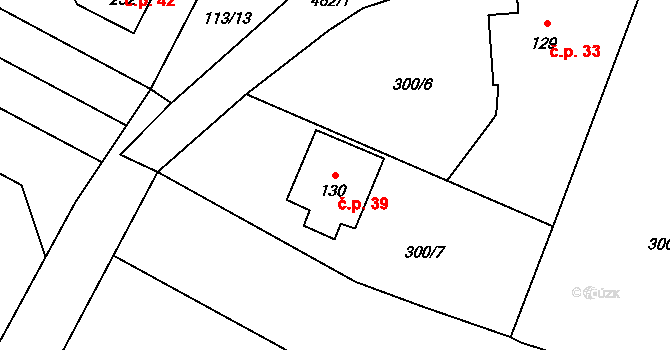 Janov 39, Roudná na parcele st. 130 v KÚ Roudná nad Lužnicí, Katastrální mapa