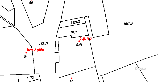 Chrastavice 86 na parcele st. 93/1 v KÚ Chrastavice, Katastrální mapa