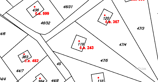Pňovany 243 na parcele st. 119 v KÚ Dolany u Stříbra, Katastrální mapa