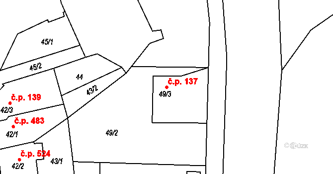 Hronov 137 na parcele st. 49/3 v KÚ Hronov, Katastrální mapa