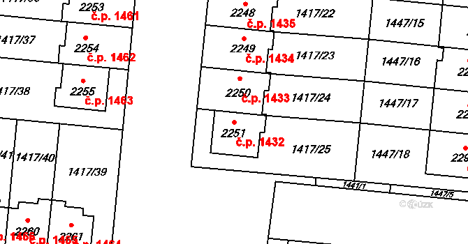 Přelouč 1432 na parcele st. 2251 v KÚ Přelouč, Katastrální mapa