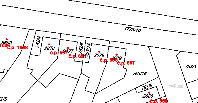 Bílé Předměstí 666, Pardubice na parcele st. 2678 v KÚ Pardubice, Katastrální mapa