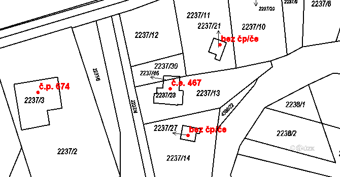 Frýdlant 467, Frýdlant nad Ostravicí na parcele st. 2237/23 v KÚ Frýdlant nad Ostravicí, Katastrální mapa