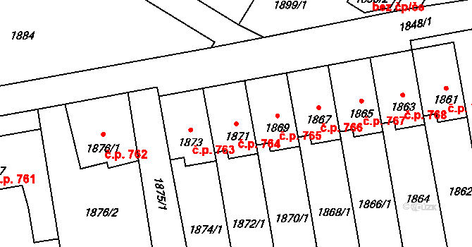 Bludov 764 na parcele st. 1871 v KÚ Bludov, Katastrální mapa