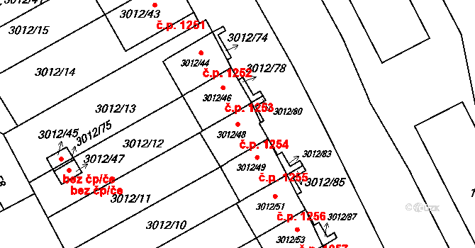 Kopřivnice 1254 na parcele st. 3012/48 v KÚ Kopřivnice, Katastrální mapa