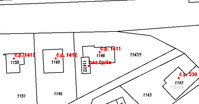 Příbor 1411 na parcele st. 1146 v KÚ Příbor, Katastrální mapa