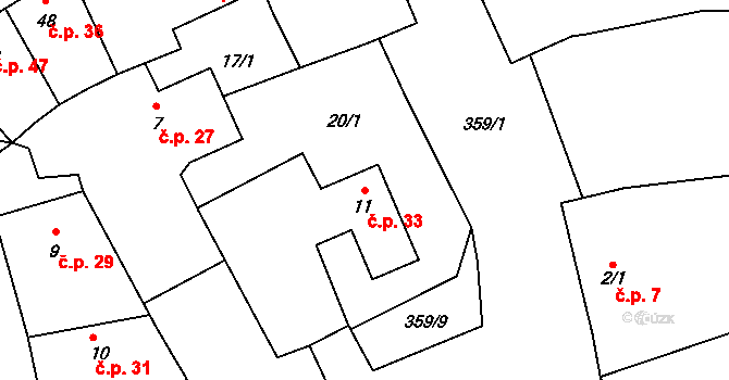 Brloh 33, Louny na parcele st. 11 v KÚ Brloh, Katastrální mapa