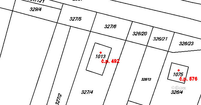 Šakvice 492 na parcele st. 1013 v KÚ Šakvice, Katastrální mapa