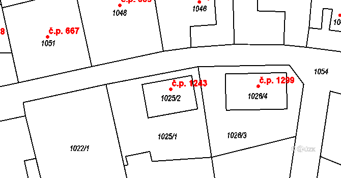 Třemošná 1243 na parcele st. 1025/2 v KÚ Třemošná, Katastrální mapa