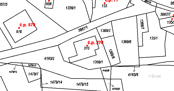 Libouchec 270 na parcele st. 310 v KÚ Libouchec, Katastrální mapa