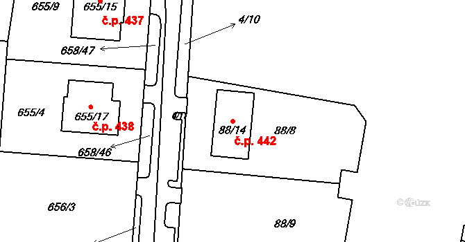 Blažovice 442 na parcele st. 88/14 v KÚ Blažovice, Katastrální mapa