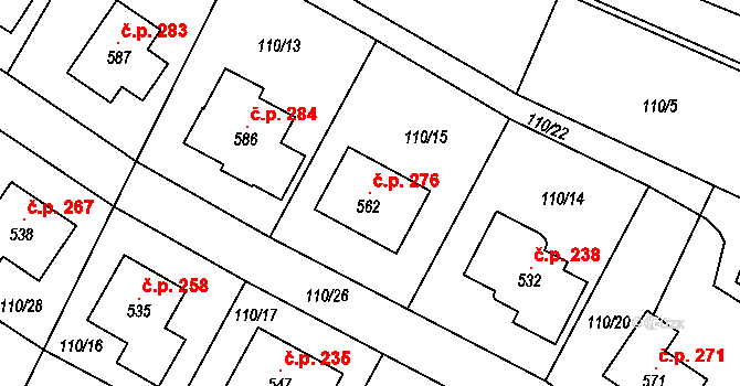 Hostěnice 276 na parcele st. 562 v KÚ Hostěnice, Katastrální mapa