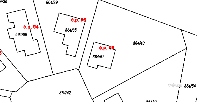 Černý Dub 96, Homole na parcele st. 864/67 v KÚ Homole, Katastrální mapa