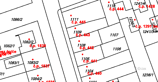 Holešov 442 na parcele st. 1108 v KÚ Holešov, Katastrální mapa