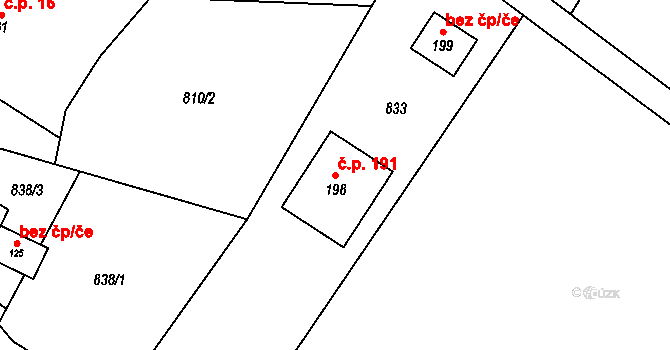 Milotice nad Opavou 191 na parcele st. 198 v KÚ Milotice nad Opavou, Katastrální mapa