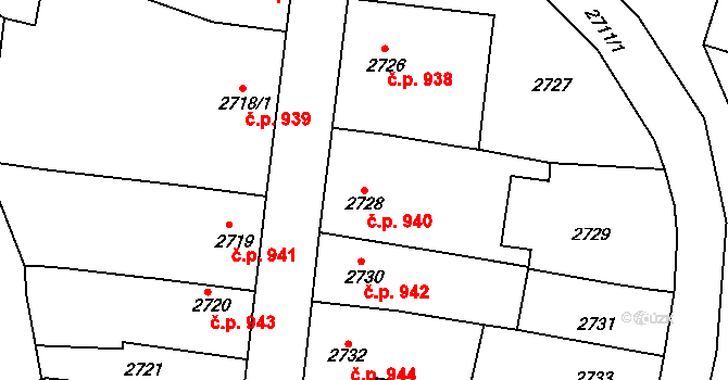 Rakšice 940, Moravský Krumlov na parcele st. 2728 v KÚ Moravský Krumlov, Katastrální mapa