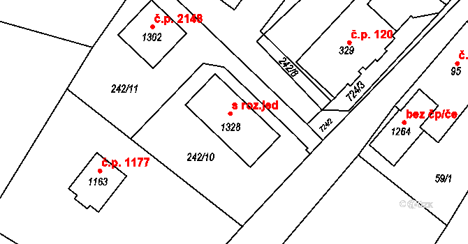 Ládví 2147, Kamenice na parcele st. 1328 v KÚ Ládví, Katastrální mapa