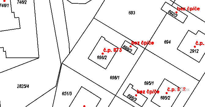 Zruč nad Sázavou 873 na parcele st. 698/2 v KÚ Zruč nad Sázavou, Katastrální mapa