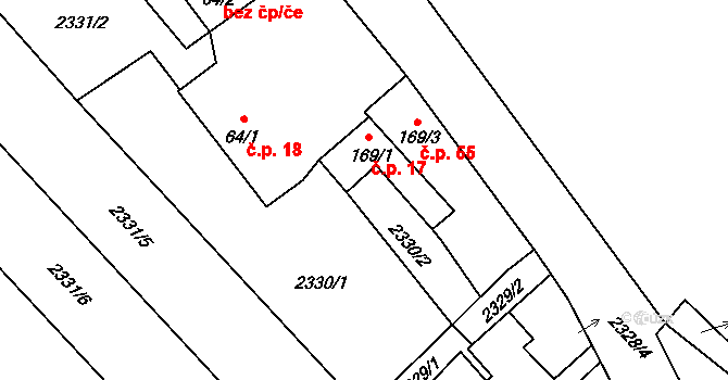 Petříkov 17 na parcele st. 169/1 v KÚ Těšínov, Katastrální mapa