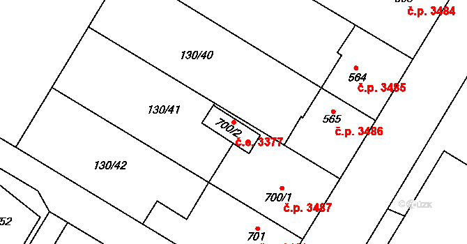 Jihlava 3377 na parcele st. 700/2 v KÚ Bedřichov u Jihlavy, Katastrální mapa