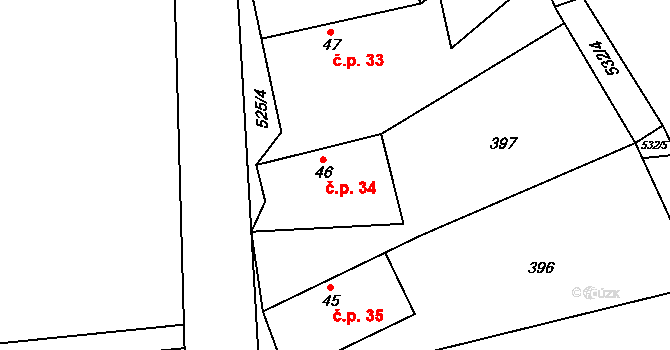 Hasina 34, Rožďalovice na parcele st. 46 v KÚ Hasina, Katastrální mapa