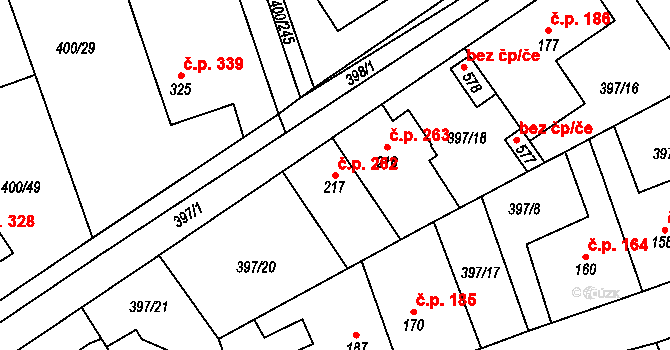 Horoměřice 262 na parcele st. 217 v KÚ Horoměřice, Katastrální mapa