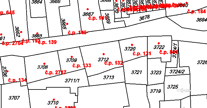 Kladno 132 na parcele st. 3712 v KÚ Kladno, Katastrální mapa