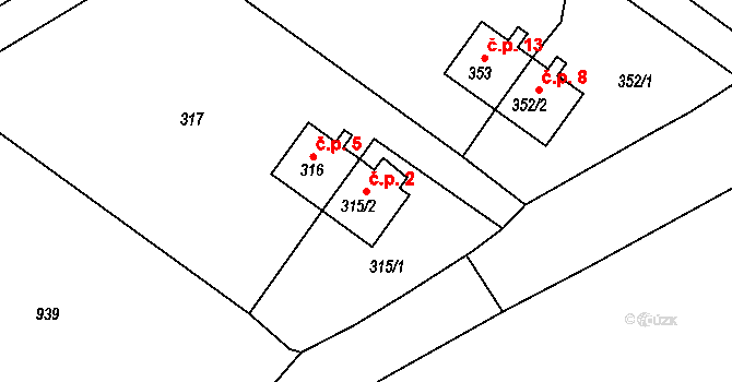 Hřebeny 2, Josefov na parcele st. 315/2 v KÚ Luh nad Svatavou, Katastrální mapa