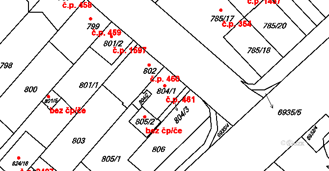 Boskovice 461 na parcele st. 804/1 v KÚ Boskovice, Katastrální mapa